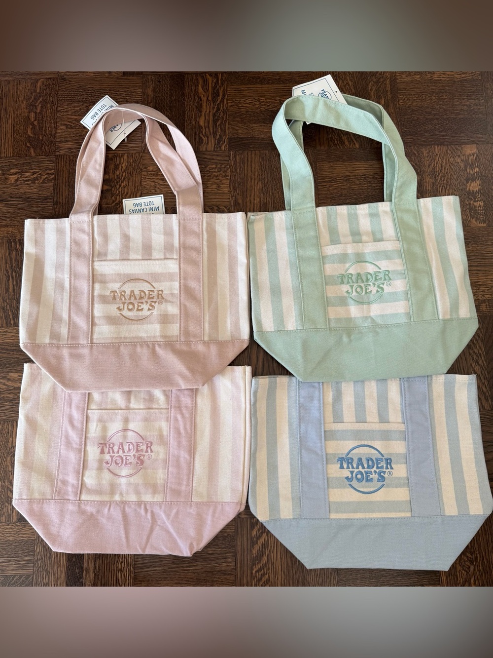 Trader Joe's Pastel Striped Mini Canvas Tote Bag - Set of 4